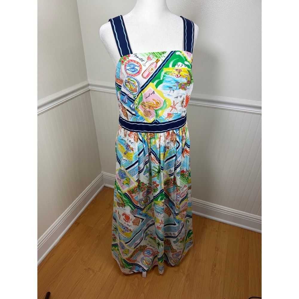Talbots Novelty Print Maxi Dress Women Size 6P French Beach Summer Sun‎